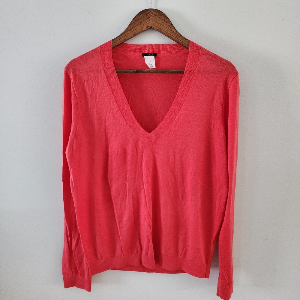 J. Crew Cotton Lightweight V-Neck Coral Sweater